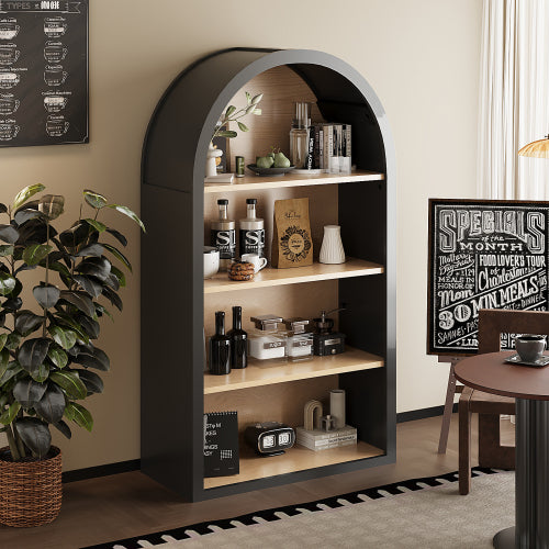 43 Inch Black Arched 4-Tier MDF Bookshelf Home Decorative Storage Display Shelf