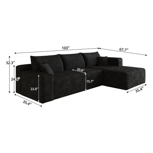 103 inch  Black L-Shape Cloud Deep-Seat Corner Sectional Sofa, No Assembly
