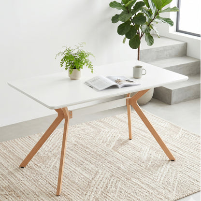 Modern Minimalist Dining Table with MDF Top and Metal Legs, White