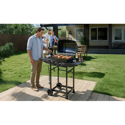 2 Burner BBQ Propane Gas Grill with Side Burner 24000 BTU Output Stainless Steel Barbecue Grill with Enameled Grates and Side Tables for Outdoor Cooking Kitchen and Patio Backyard
