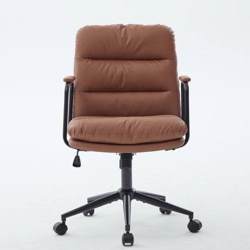 Office Chair,Mid Back Home Office Desk Task Chair with Wheels and Arms Ergonomic PU Leather Computer Rolling Swivel Chair with Padded Armrest,The back of the chair can recline 40°(Brown)