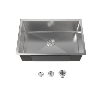 Stainless Steel Kitchen Sink, 30″x19″ Drop In Single Bowl, Undermount Handmade Sink in Brushed Nickel, with US Standard Drain and Hook, LS-SSBR05