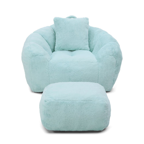 Oversized Shell-Shaped Faux-Fur Bean Bag Chair with Footstool for Adults & Kids