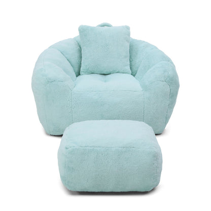 Oversized Shell-Shaped Faux-Fur Bean Bag Chair with Footstool for Adults & Kids