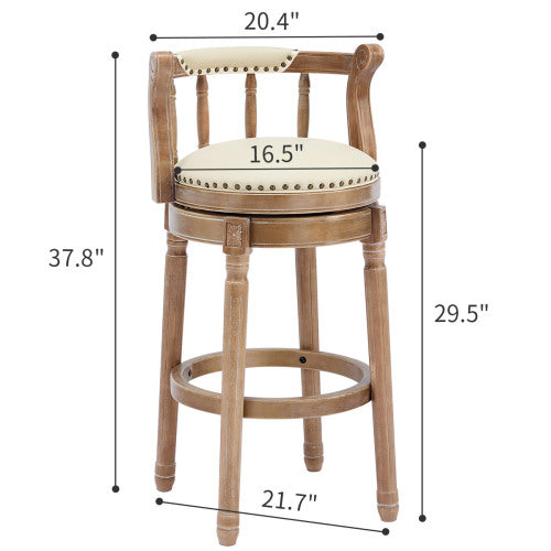 Cow top Leather Wooden Bar Stools, 360 Degree Swivel Bar Chair with Backs,Bar height Couner Height Barstools  for Home Kitchen Dining Room and Bar Room(Beige 1pc)