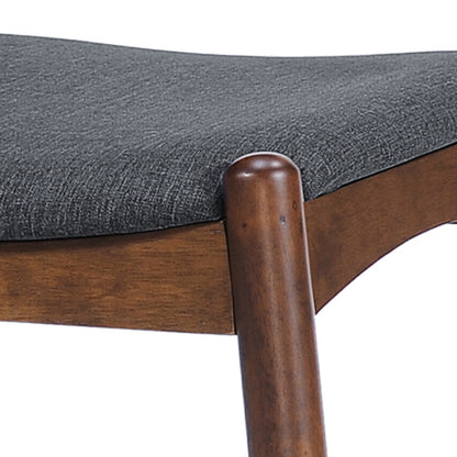 Set of 2 Walnut + Charcoal Retro Rubberwood Dining Chairs, Ergonomic Arched Back TSCA Foam 300lbs Capacity