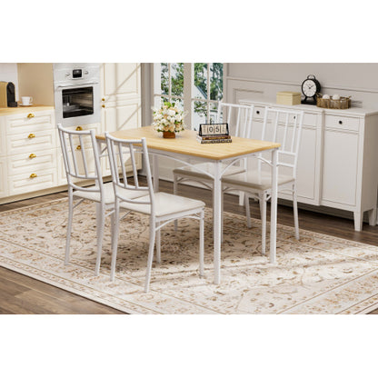 5-Piece Industrial Dining Set, Table & 4 PU Benches