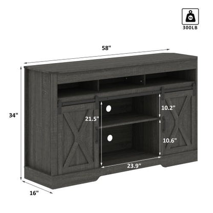 Farmhouse 58 inch TV Stand with Sliding Barn Door and Storage Cabinets