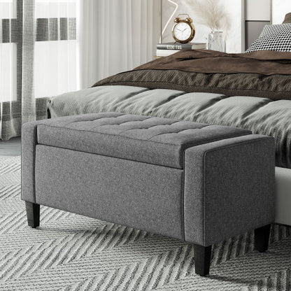 36.25 inch Gray Linen Tufted Storage Ottoman Bench, Lift Top Footrest, 330 LBS Rubberwood Leg End-of-Bed Stool