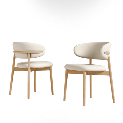 Set of 2 Natural Oak Mid-Century Dining Chairs, Minimalist Solid Wood Side Chairs Easy Assembly