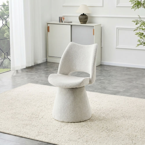 Modern Swivel Dining Chair with Hollow Back Design, Velvet Upholstered Accent Chair, 360¡ã Swivel Metal Base, Off-White, Set of 1