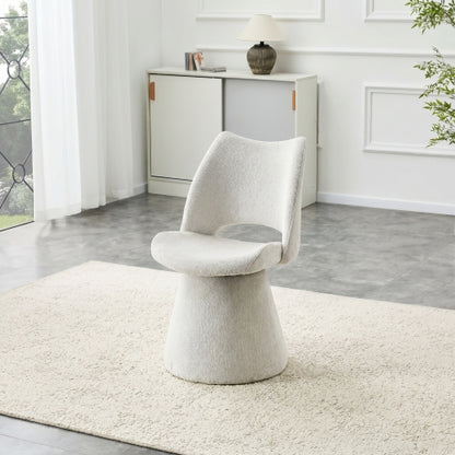 Modern Swivel Dining Chair with Hollow Back Design, Velvet Upholstered Accent Chair, 360¡ã Swivel Metal Base, Off-White, Set of 1