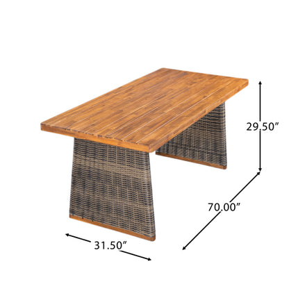 Outdoor Acacia Wood Dining Table,Teak Finish+ Grey Wicker