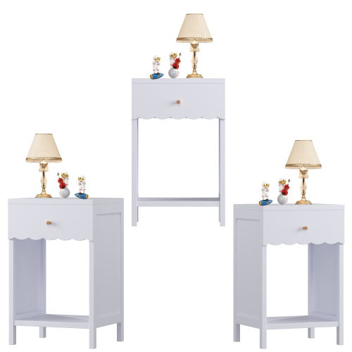 Modern  Nightstand with Drawer and Open Shelf,Scalloped Edge Bedside Table for Bedroom, Cute Minimalist Side Table for Kids Room or Girls' Room,Light Purple