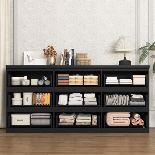 9 Drawer Dresser with No Handle Design, Modern Black Matte Wood Dresser for Bedroom, Storage Chest of Drawers for Living Room, Hallway, Entryway
