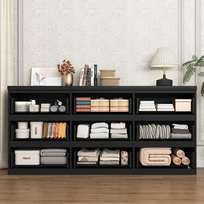 9 Drawer Dresser with No Handle Design, Modern Black Matte Wood Dresser for Bedroom, Storage Chest of Drawers for Living Room, Hallway, Entryway