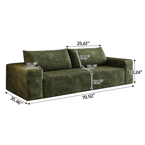 71-Inch Green Corduroy Deep-Seat 3-Seater Sofa No-Assembly for Living-Room Bedroom Apartment Conference Room