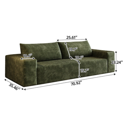 71-Inch Green Corduroy Deep-Seat 3-Seater Sofa No-Assembly for Living-Room Bedroom Apartment Conference Room