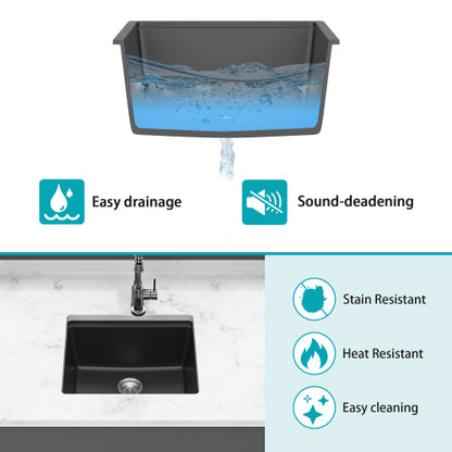Quartz Kitchen Sink - 21" x 18" x 9.65" Black granite composite Workstation undermount kitchen sink
