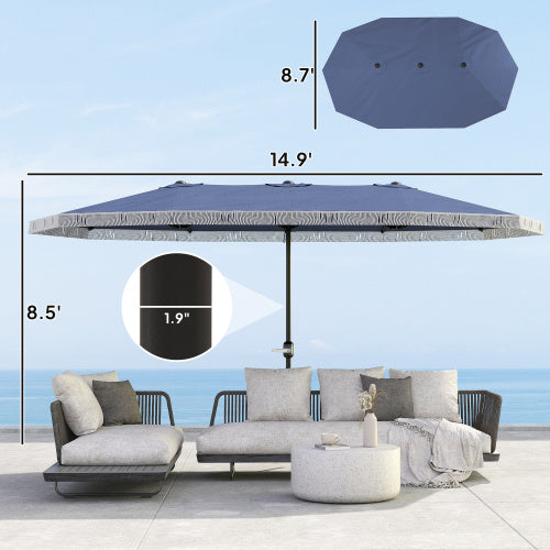 Spacious Extra Large Outdoor Umbrella,Rectangle Patio Umbrella,with Fringe and Crank Handle