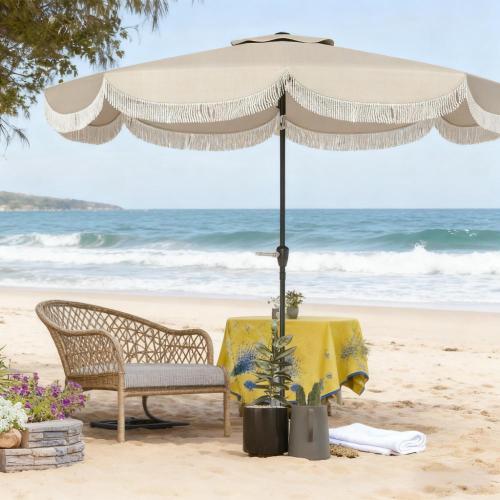 Vented Patio Table Umbrella,Outdoor Umbrella,with Crank, 8 Ribs, Push Button Tilt