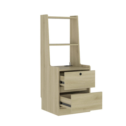 Nightstand with Charging Station, Smart Nightstand with Night Light, Modern Night Stand with Bookshelf, Bedside Tables with Storage Cabinet for Bedroom, Wood