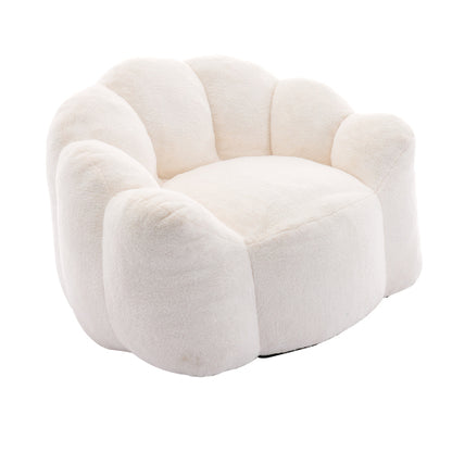 White Lotus-Shape Compression Bean Bag Sofa with Pull Ring, No Assembly