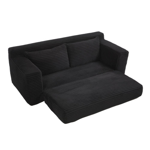56 inch  Black Memory-Foam Compression Convertible Corduroy Loveseat, No Assembly