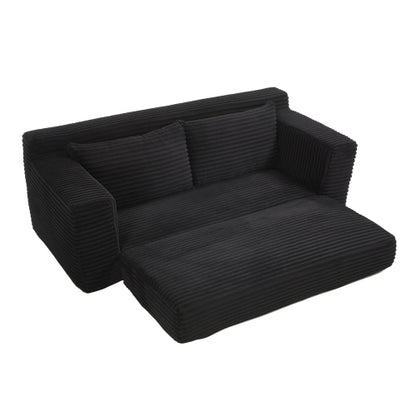 56 inch  Black Memory-Foam Compression Convertible Corduroy Loveseat, No Assembly