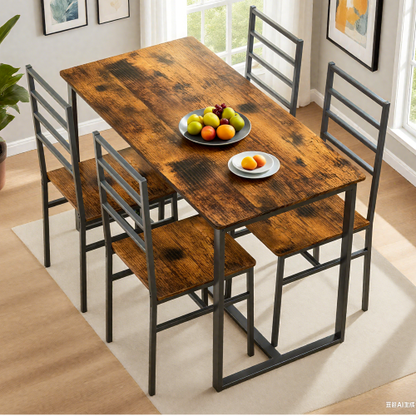 5-Piece Modern Dining Table Set with Metal Frame and MDF Chairs, Industrial Kitchen Furniture Set for 4