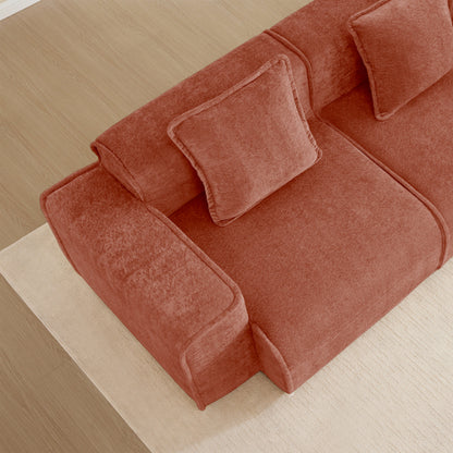 Red Velvet Modular Boneless Sectional Sofa with French Piping