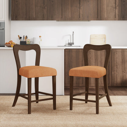 Rubberwood Counter Stools with Upholstered Seats, Set of 2, Caramel/Walnut