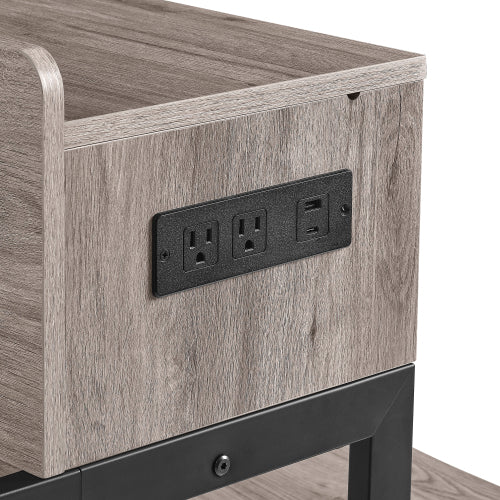 4-Piece 59inch  Bar Table Set with LED & Outlet, MDF Table & 3 Saddle Stools