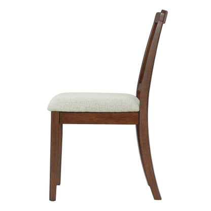 Set of 2 Light Brown Rubberwood LVL Fabric Dining Chairs, Curved Wood Backrest 250lbs Weight Capacity