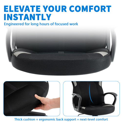 Vigosit Ergonomic Office Chair – Mesh and Tech Fabric, Adjustable Height, Swivel, Gentle Recline, Lumbar Support, Desk Chair for Home or Office Use, Black