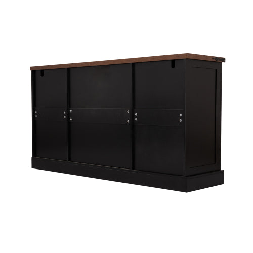 63 inch Farmhouse Barn Door Storage Cabinet with 2 Drawers & Door Rack, Large Buffet Table Coffee Bar Cabinets with Adjustable Shelves for Kitchen, Living Room, Entryway, Dining Room, Black