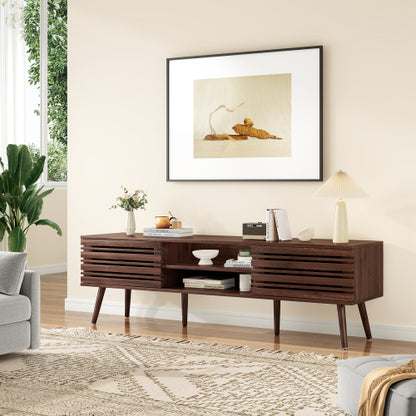 Mid-Century Fluted Wood TV Stand with Cable Management for TVs Up To 70 Inch Media Console