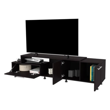 69.3 Inch Wengue Finish Entertainment Center with Open Shelves & Dual Side Storage Cabinets