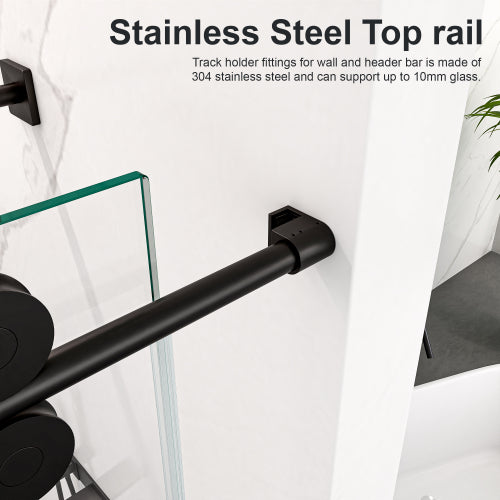 44"-48"W*76" H Frameless Single Sliding Shower Door – 5/16" (8mm) Clear Tempered Glass, Bypass Design with Matte Black Finish