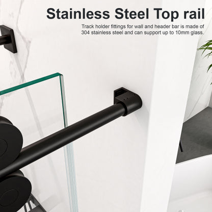 44"-48"W*76" H Frameless Single Sliding Shower Door – 5/16" (8mm) Clear Tempered Glass, Bypass Design with Matte Black Finish