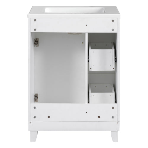 24-Inch Bathroom Vanity Cabinet with Ceramic Sink, 2 Drawers, 1 Door