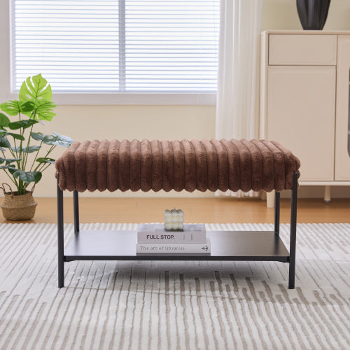30.7 inch Faux Fur Ottoman Coffee Table with Storage Shelf