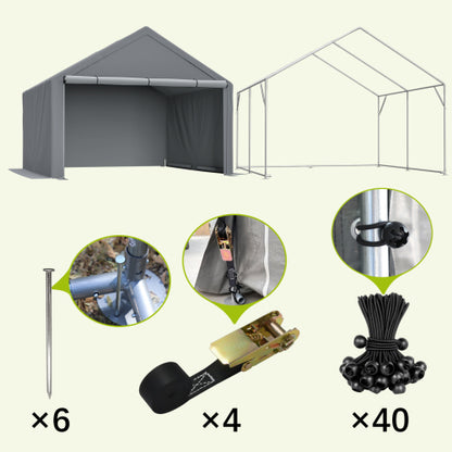 10x10ft Outdoor Storage Shed, All-Weather Garden Shelter with Waterproof UV-Resistant Cover, Multi-Functional Utility Cabin for Bicycle, Tool, Wood Storage, Easy Assembly"