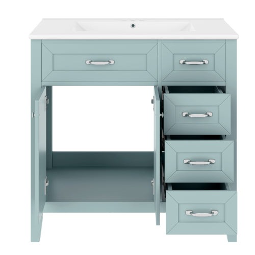 36" Bathroom Vanity with Sink Combo, Green Bathroom Cabinet with Drawers, Solid Frame and MDF Board