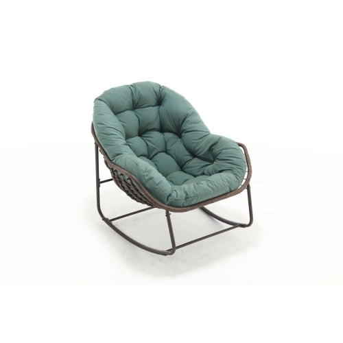 Outdoor Rocking Chair, Patio Oversized Wicker Egg Rocking Chair, Indoor & Outdoor Comfy Rocker Chair with Thick Cushion