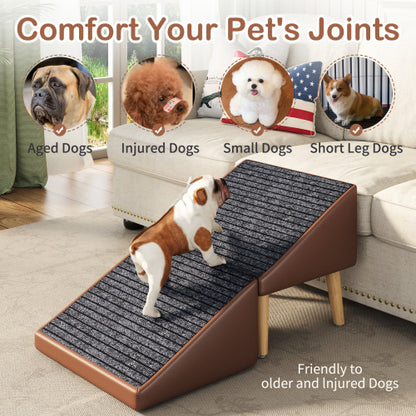 Brown 3-in-1 Foldable Pet Ottoman Dog Ramp, Anti-Slip Pet Stairs with Hidden Storage for Dogs & Cats