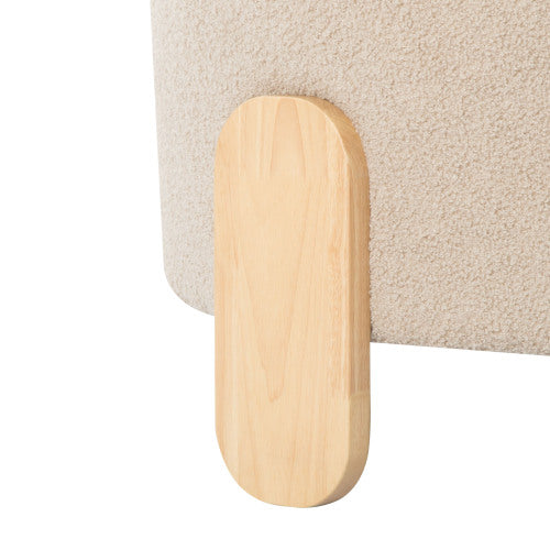 24.8 inch Round Soft Fabric Ottoman, Natural Wood Leg Multifunctional Footrest Extra Seat for Home Office