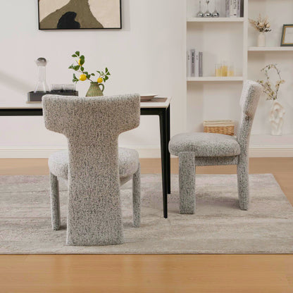 Curved Back Chenille Dining Chairs with Rubberwood Legs, Set of 2, White/Black