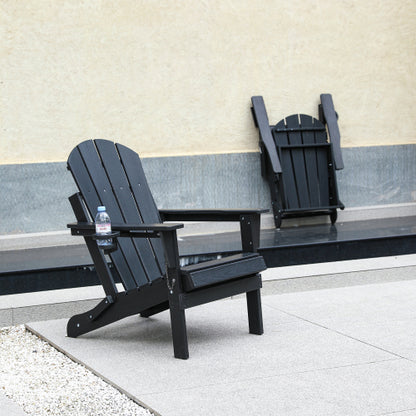 HDPE Folding  Chair with Dual Cup Holder - Composite  Chair with Wood Texture- Black