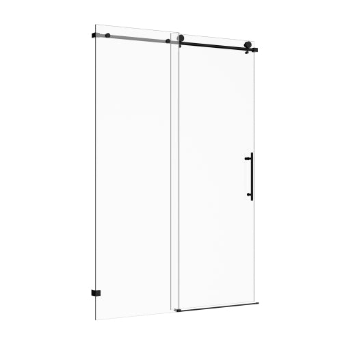 56"-60" W x 76" H Frameless Single Sliding Soft-Close Matte Black Shower Door with 5/16" (8mm) Clear Nano-Coated Tempered Glass and Stainless Steel Handle